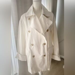Classic NWOT Everlane White Denim Pea Coat Jacket Blazer Organic Cotton sz L